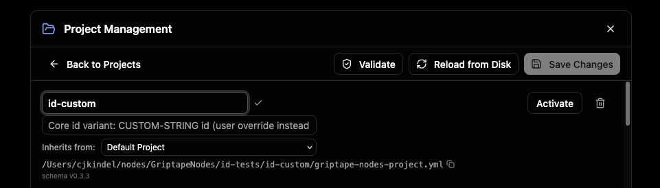 The project name and description in edit mode